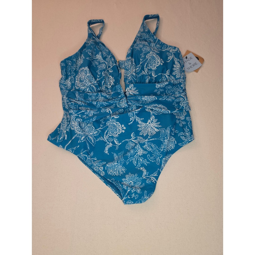 Shade & Shore Plunge One Piece Swimsuit Blue Size 18 NWT